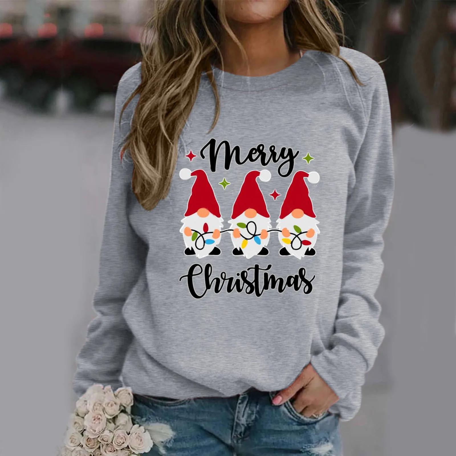 Women'S Y2k Hoodies Autumn Winter Christmas Santa Claus Print Long Sleeve Femininas Pullover Sweater White Tee Tops Xmas Shirts