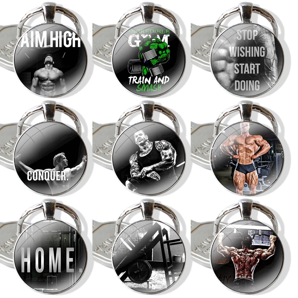 Keychain Handmade Glass Cabochon Key Ring Holder Pendant Key Chains Bodybuilding Gym Fitness