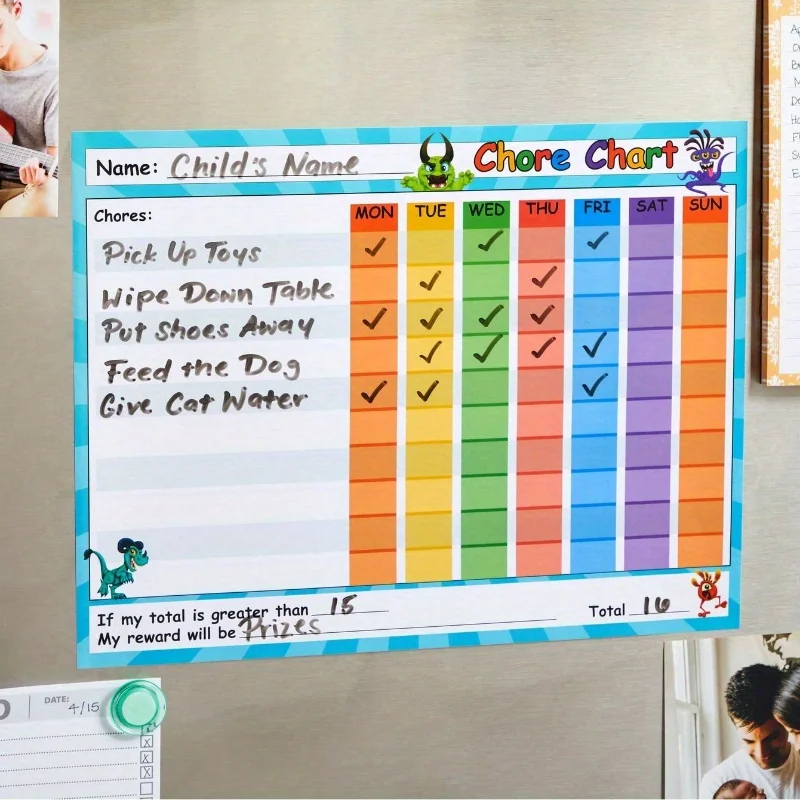 1pcs Household Chore Schedule Self Adhesive Erasable Reusable Pvc Household Schedule Cartoon Colorful Children Schedule