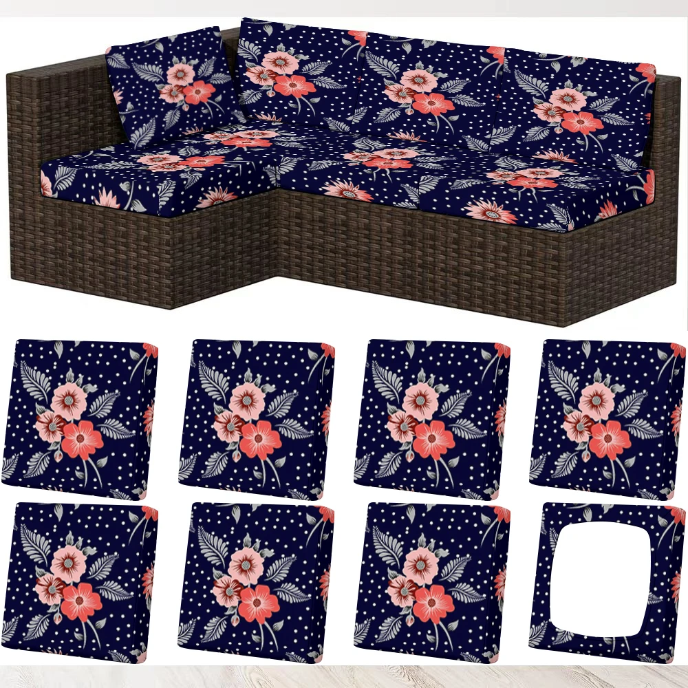 Summer Outdoor Sofa Cover with Floral & Polka Dot Print, Elastic Milk Silk Slipcover for Living Room/Bedroom