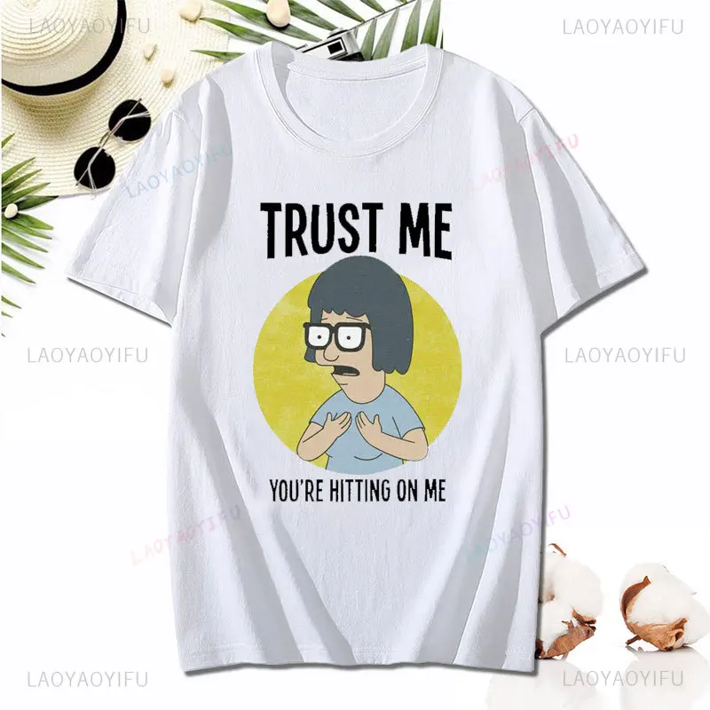 Bob's Burgers Trust Me T Shirt Mens Cartoon T Shirts Merch Tina Belcher Gray Graphic T-Shirts Fashion Cotton Casual Tee Top