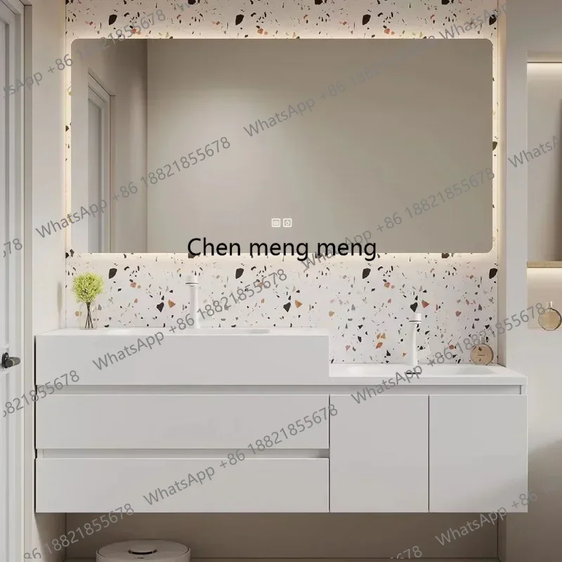 Luxury Skin Bathroom Cabinets Solid Wood Vanity Cabinet Combination Parent-child Washbasin Sink Double Sink Bathroom Furniture