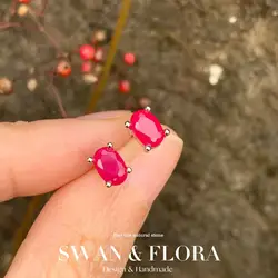 5*3MM Oval Natural Ruby Earrings 925 Silver Stud Earring For Women 925 Sterling Silver Cute Gift Prevent Allergy Fine Jewelry