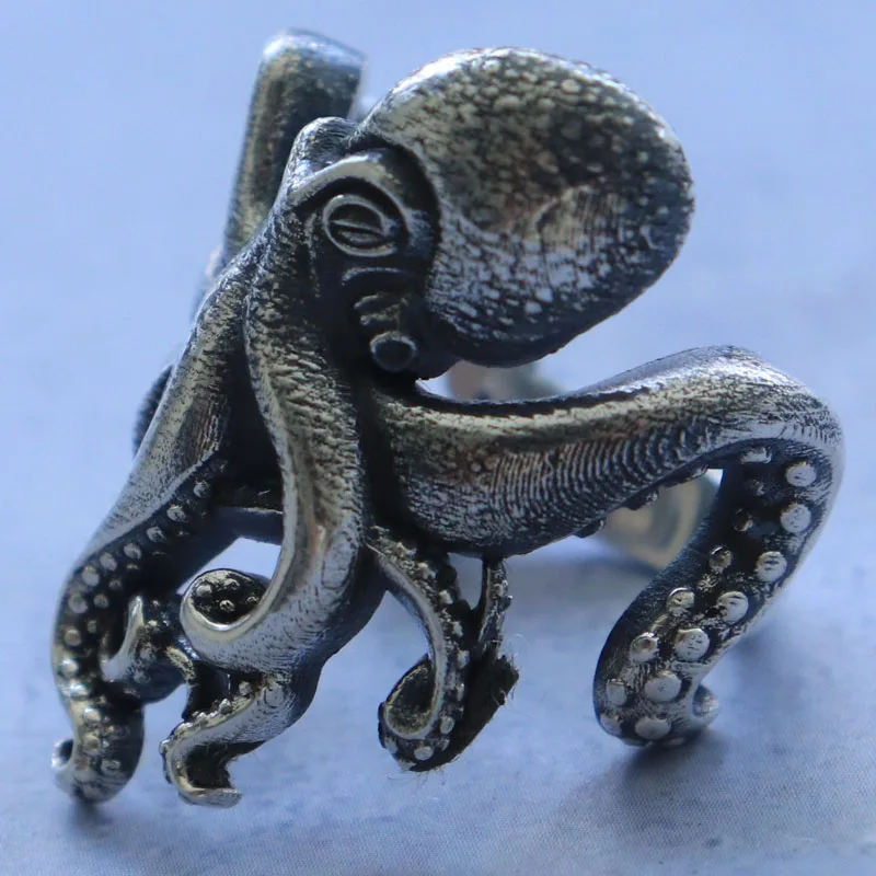 14 جرام ثلاثية الأبعاد كبيرة كراكن الأخطبوط مخالب الذهب خواتم رجالي مخصصة 925 الصلبة خاتم فضة مقاسات عديدة 7-13