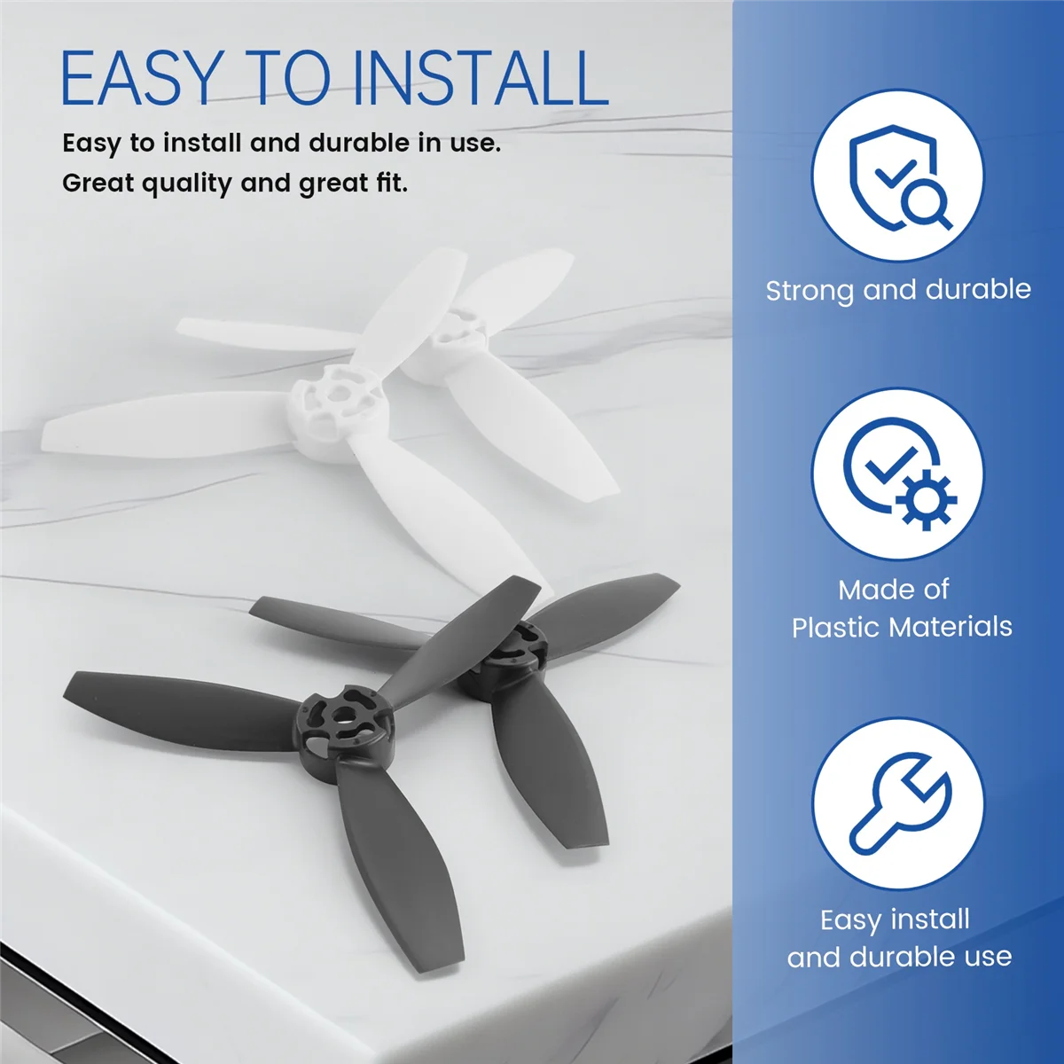 SMIEA 4 Eliche Puntelli Parti di ricambio Lame per Parrot Bebop 2 Drone Nero Bianco