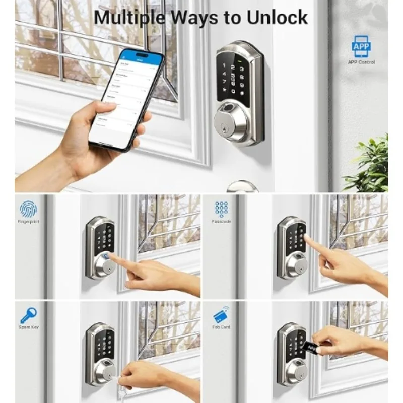 Fingerprint Smart Lock for Front Door, 7-in-1 Keyless Entry Deadbolt with App Control, Electronic Digital Locks with Touchscreen