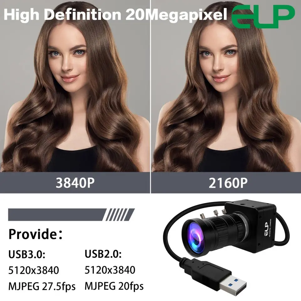 ELP 20MP USB 3.0 Camera Ultra HD 3840P Manual 10X Zoom Webcam