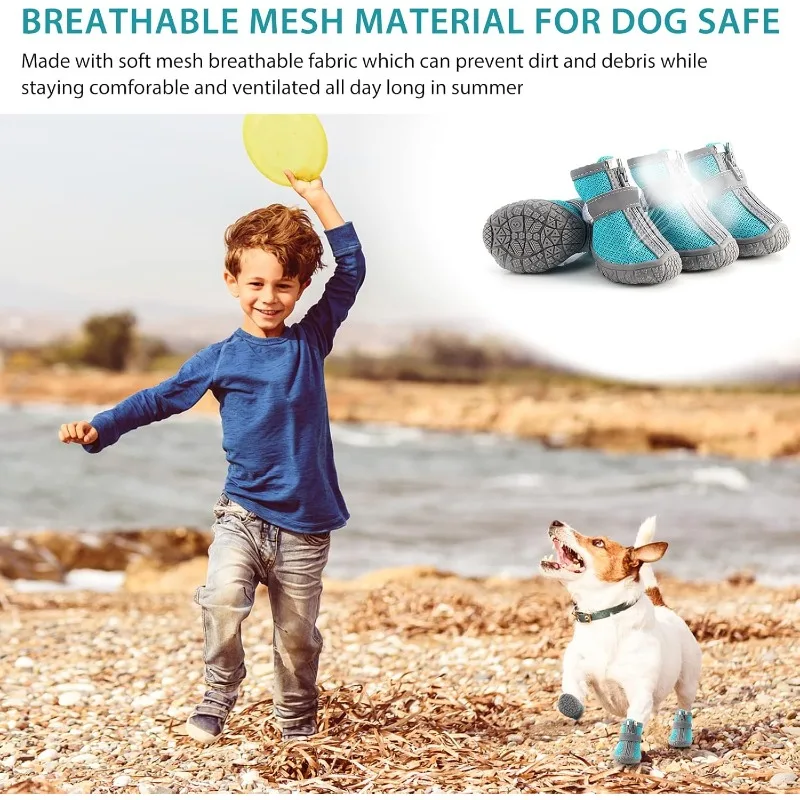 LETVIA Scarpe per cani Stivaletti per cani antiscivolo e traspiranti Scarponi da trekking per cani con cinghie riflettenti Scarpe protettive per zampe per cuccioli Pavimentazione calda