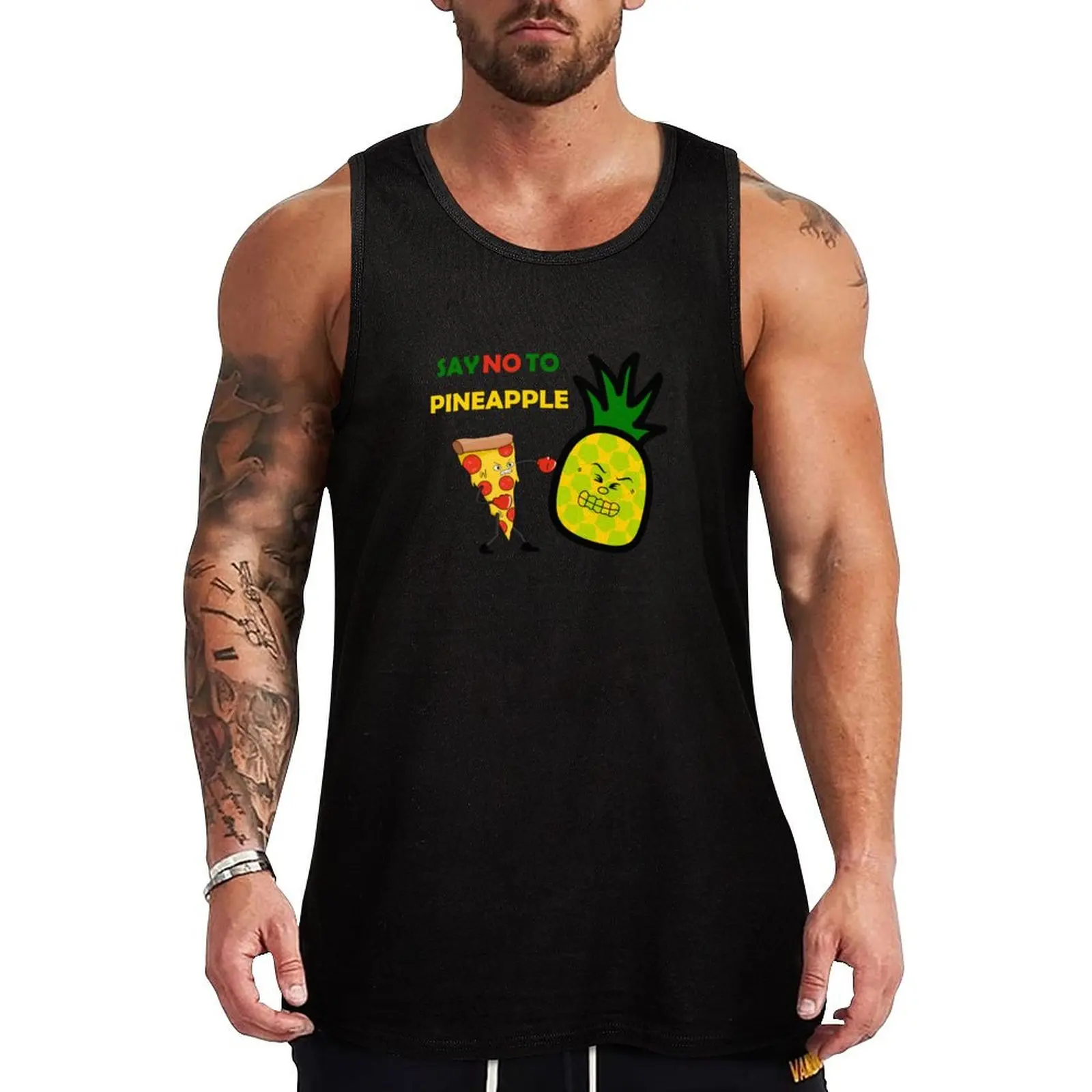 

PIZZA SAY NO TO PINEAPPLE Tank Top T-shirt men summer clothes man 2024