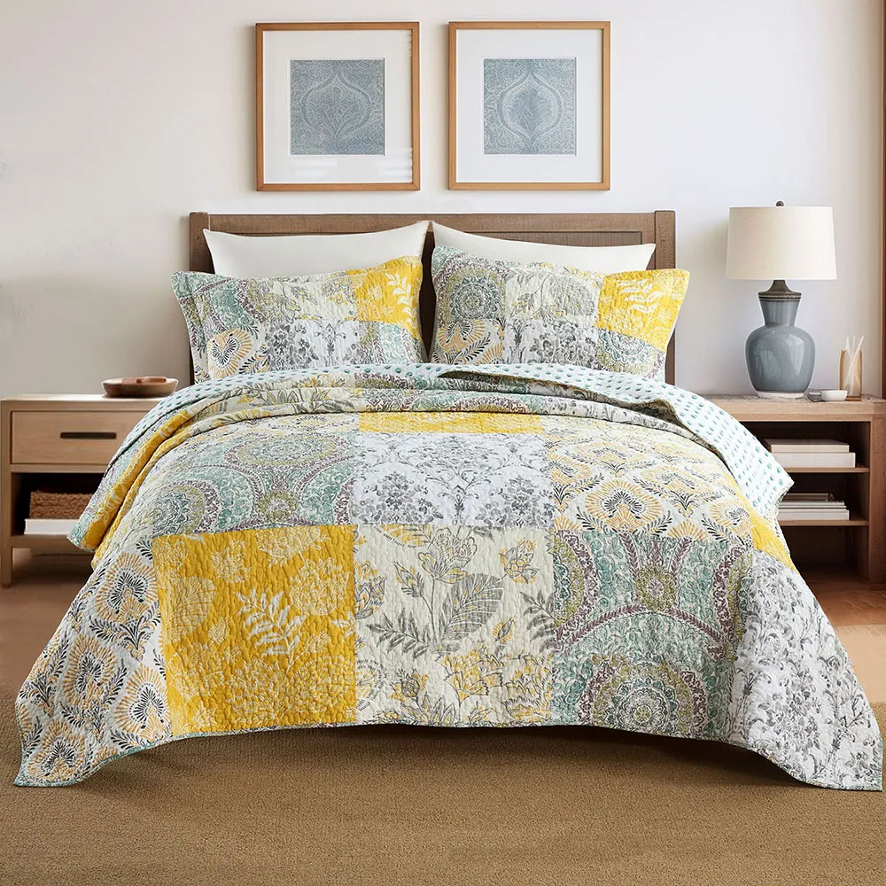 3-PCS Bedspreads for Bed Cotton Quilt Set Handmade Patchwork Coverlet with Pillowcase King Size Blanket on Bed Summer Comforter