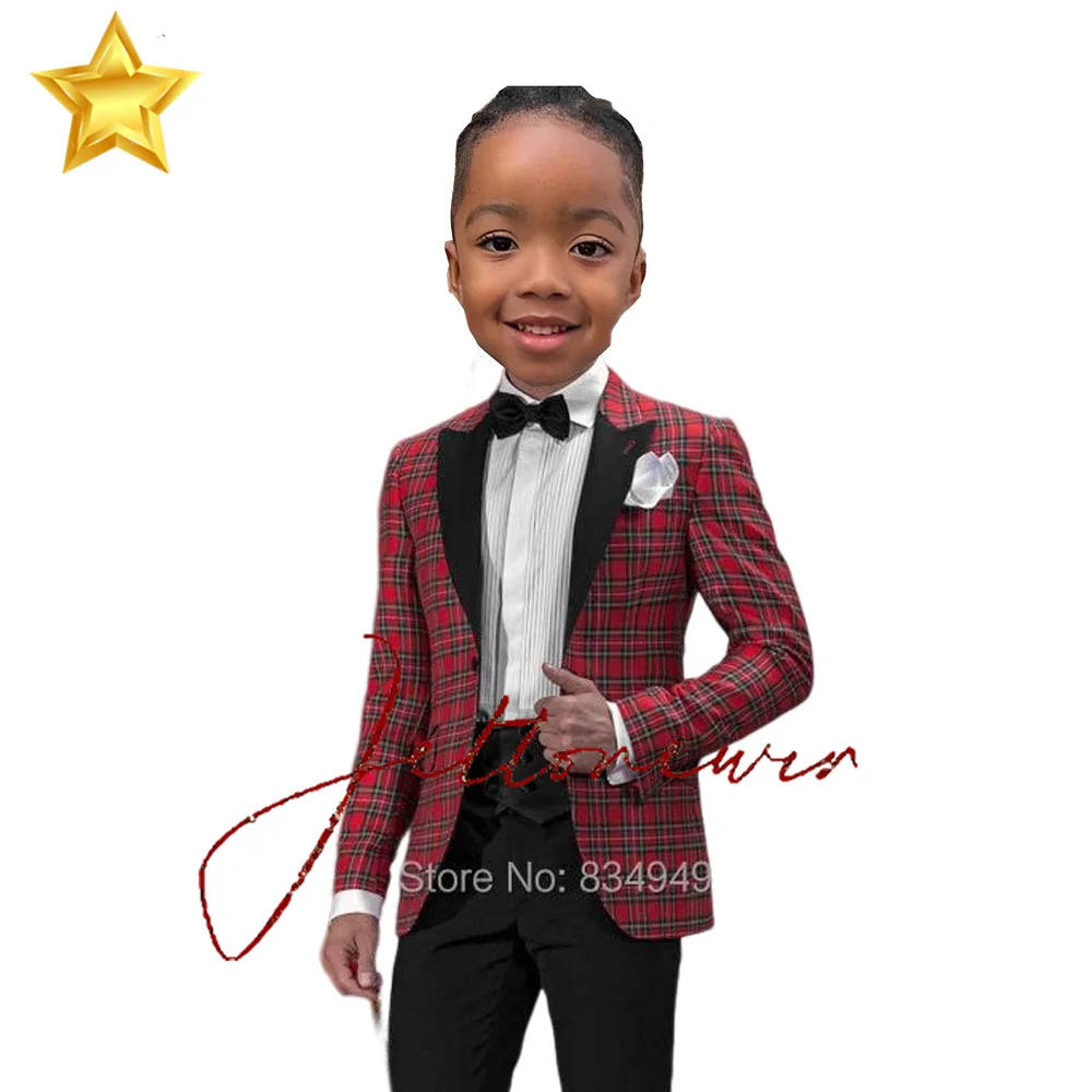 Luxury Suit For Boys Tuxedo For Wedding Double Breasted Child Jacket Pants 2 Piece Formal Kid Party Blazer Set Peaked Lapel