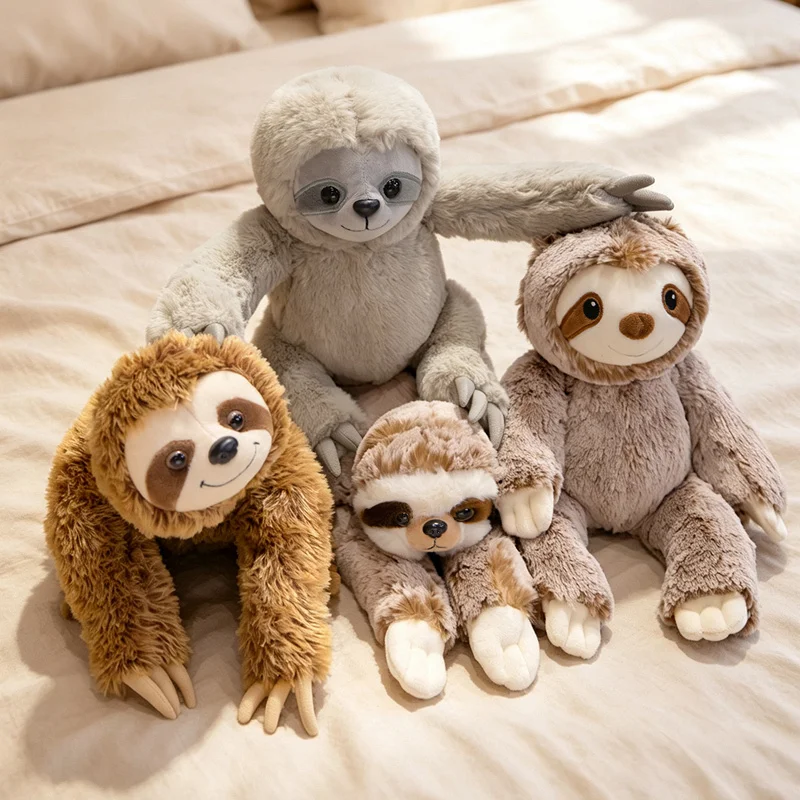 Cuddly Smile Sloth Plush Toys Fluffy Lifelike Sitting&Prone Pose Wild Sloth Doll Warm Hugging Animal Doll Kawaii Home Decor