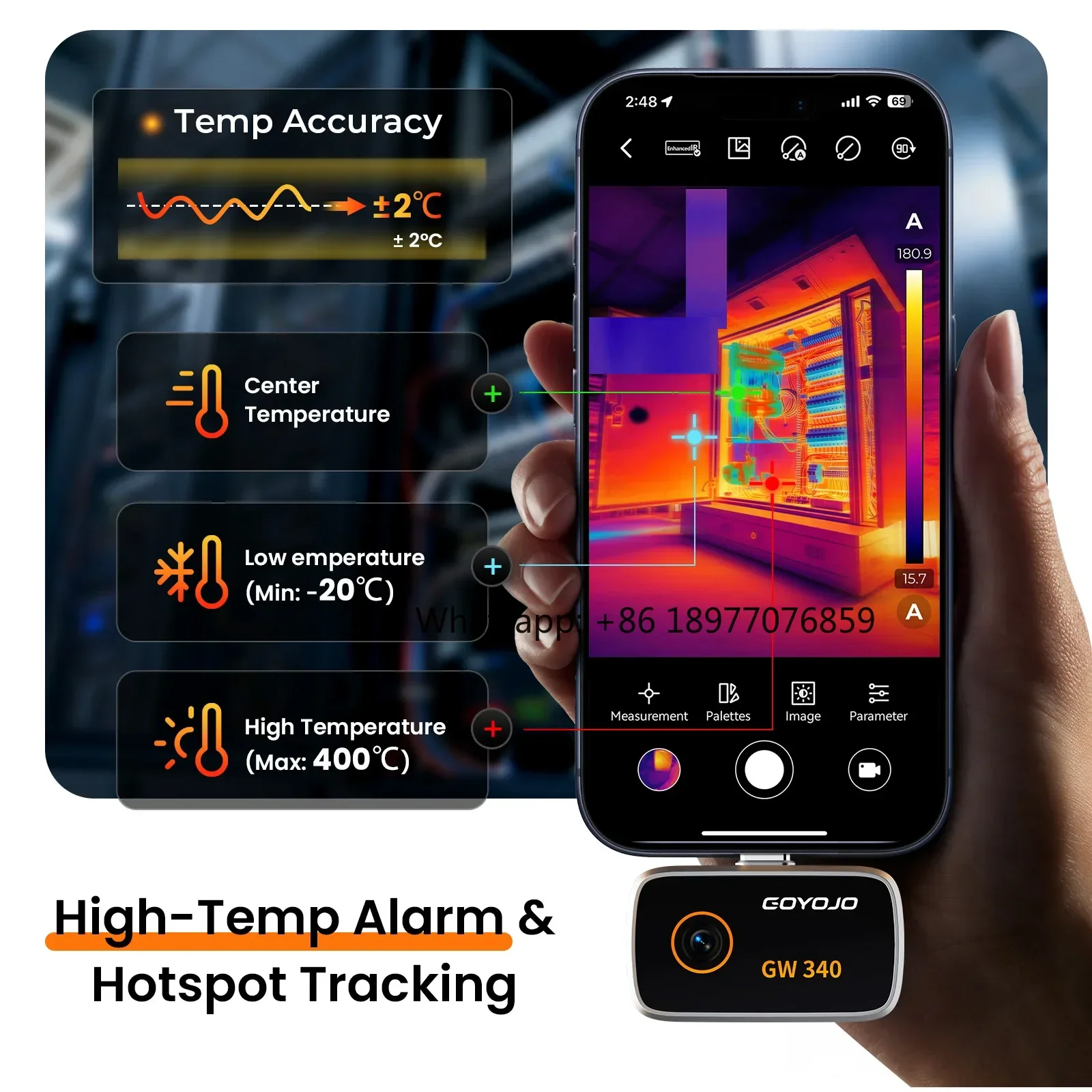 Thermal Camera For Iphone 15/16/17 Series & Android, 256x192 IR Resolution Thermal Imaging Camera, Or HVAC/PCB/Automotive Imager