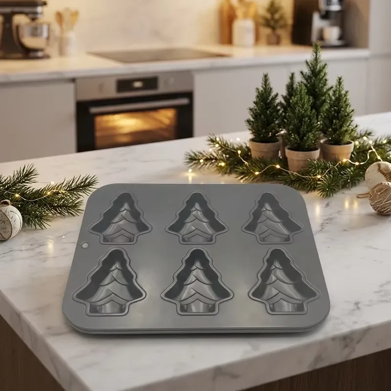 for   6-Cup Non-Stick Christmas Tree Cake Mould Mini Cake Pan  Toaster Carbon Steel Baking Tray  Cupcakes