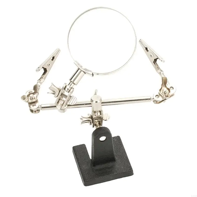 Magnifier Clamp Holder Stand 360 Degree Rotatable Lens for w/ 2 Adjustable Allig 