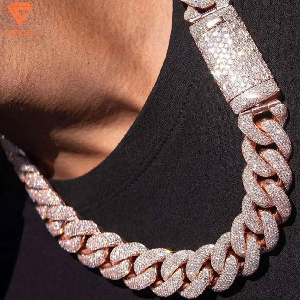 

Custom Big Chain Necklace 23mm 25mm 925 Sliver Rose Gold Plated Vvs Moissanite Miami Cuban Liink Chain Hip-hop Necklace for m