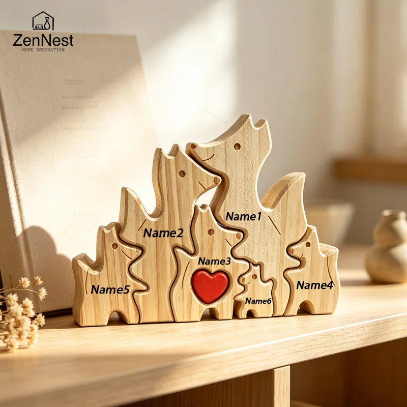Wooden Foxes 3-7 Family Puzzle Personalized Wooden Puzzle Customized Name Puzzle for Home Crafts Decor House Family Gifts