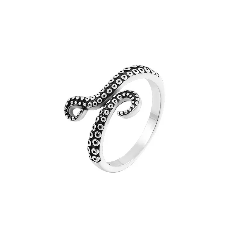 Punk Vintage Personality 925 Sterling Silver Originality Octopus Tentacles Open Rings For Women Girl LR009