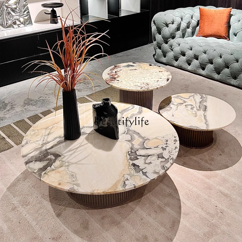 

Luxury stone coffee table modern simple living room household high-end light luxury round coffee table size combination