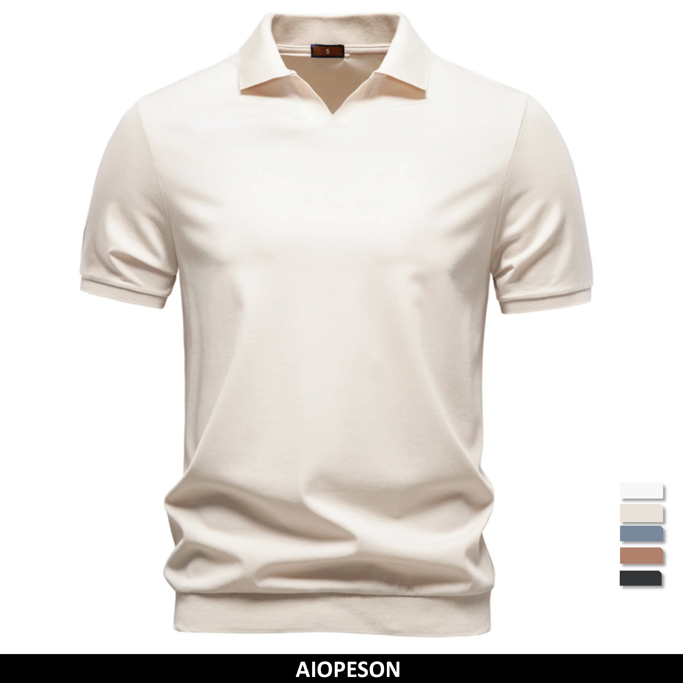 

2026 AIOPESON Breathable Silky Polo Shirt for Men Solid Color Old Money Skin Friendly Soft Cool Casual Polo Shirts Male