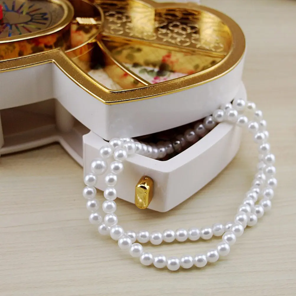 

Mini Double Heart Shaped Music Box White Plastic Dancing Ballerina Design Romantic Jewelry Storage Melodious Musical Box