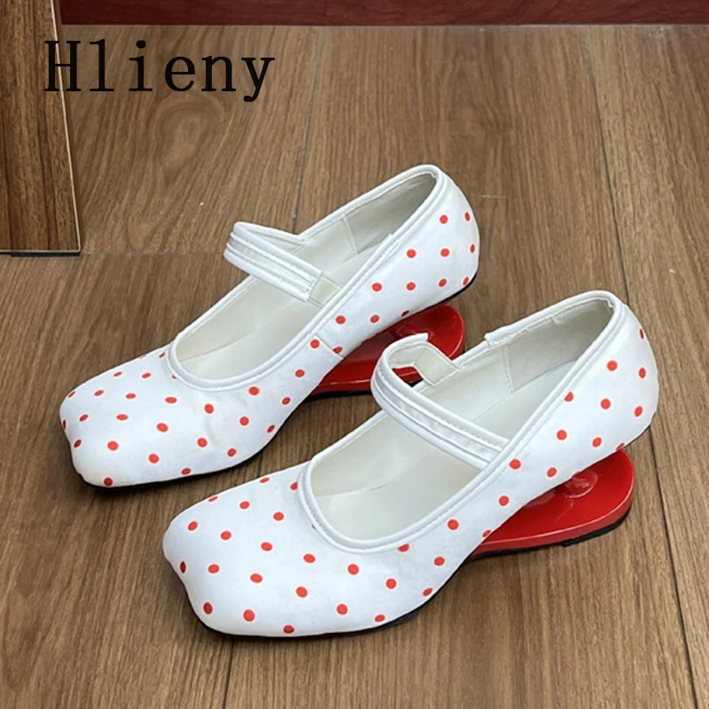 Hlieny Fashion Square toe Satin Polka Dot Women Pumps Strange Style Mary Janes Mixed Colors High Heels Summer Party Dress Shoes