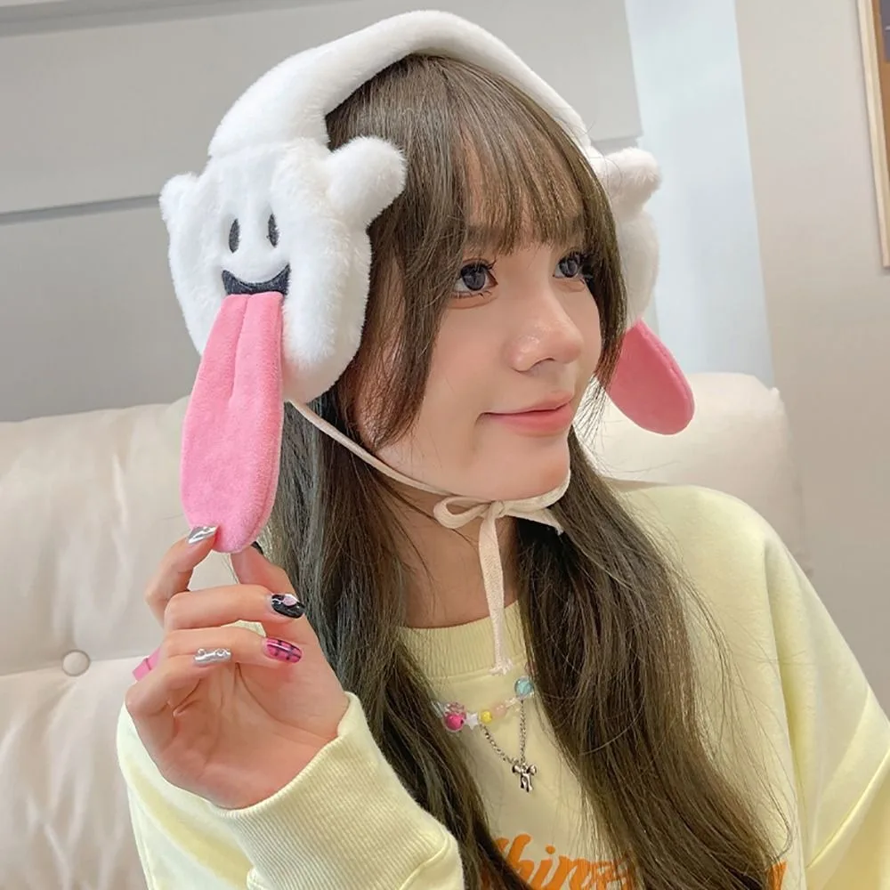 Penutup telinga hangat rambut kelinci mewah hadiah Halloween earmuff hangat kartun lucu penghangat telinga setan nyaman Kawaii wanita