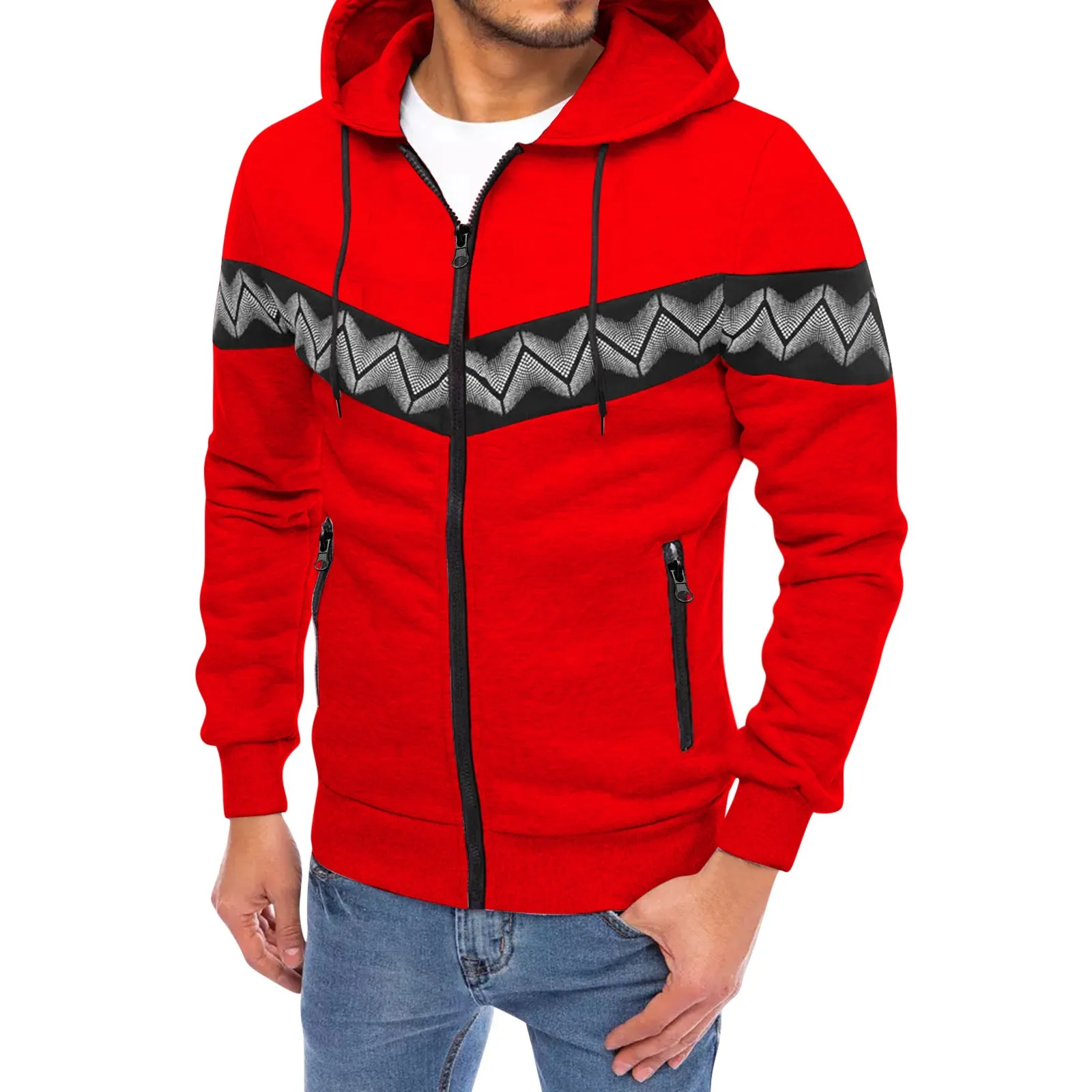 

Hooded Casual Male Hoodies Men's Winter Warm Soft Jacket Coats Polka Dot Three-dimensional Curve Printing Zipper Sweatshirt