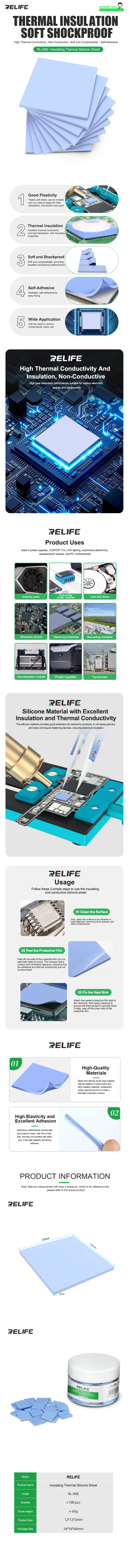 RELIFE RL-098 100 Stück blaues leitfähiges Silikongelid für Computer-CPU-Chips, Kühlkörper, leitfähiges, blau geschnittenes Kühlpad, cool – Detail 1
