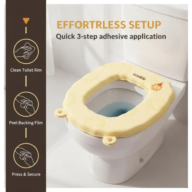 Waterproof Toilet Seat Cushion Thick Soft Lifting Handle Cute Cookie Print Easy Clean For All Season Home Bathroom Use