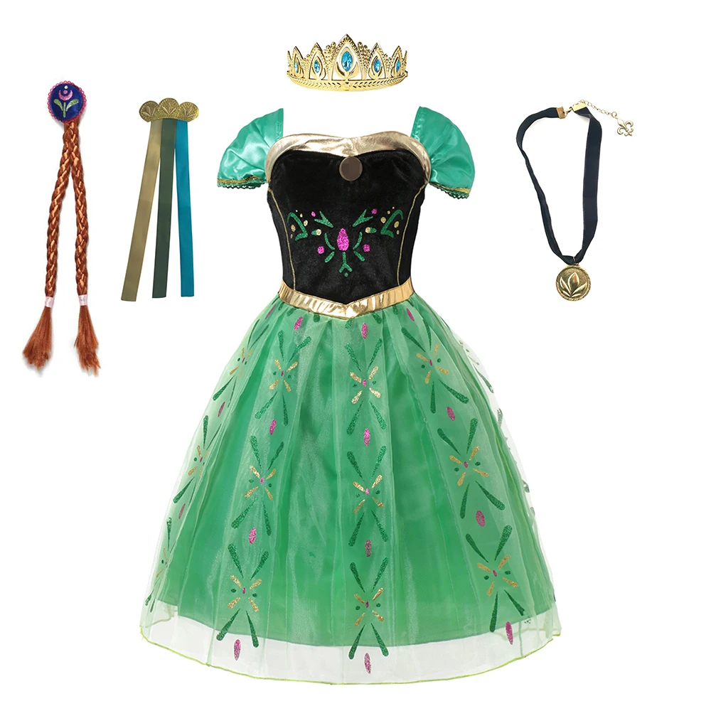 

Anna Costume For Kids Girl Fancy Birthday Party Gown Princess Dress Carnival Party Children Clothing Full Printing Vestidos
