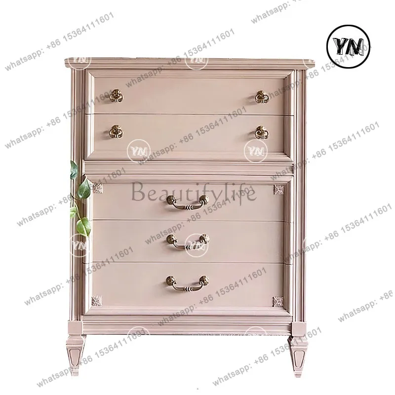 Retro pink locker, medium antique solid wood door ornament, entrance cabinet