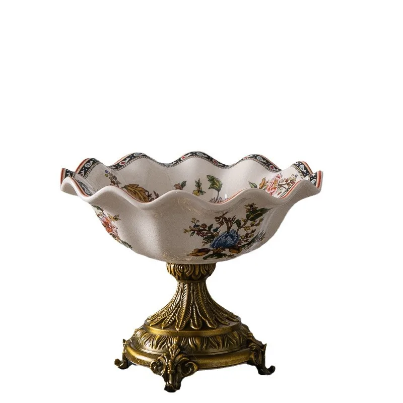 American retro ceramic fruit plate villa living room household high-footed European dried fruit plate