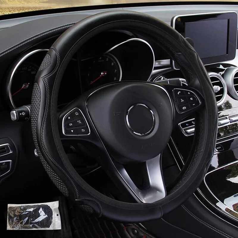 Car Steering Wheel Cover Compatible with 37 cm and 38 cm Diameter Wheels Soft Leather Enhances Palm Contact Consistency