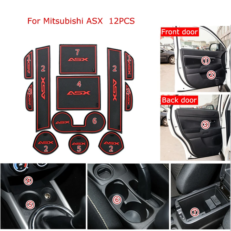 12/15PCS Non-Slip Mat Car Door Groove Pad Rubber Cup Mat Coaster For Mitsubishi ASX 2013-2018 Styling Auto Interior Accessories