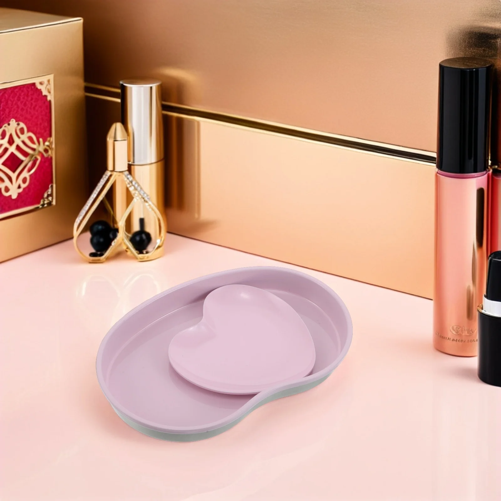 

2pcs Stainless Steel Tray Pink Heart Cashew Nut Shape Nail Tools Storage Tray For Manicure Jewelry Organizer Vanity Decorative