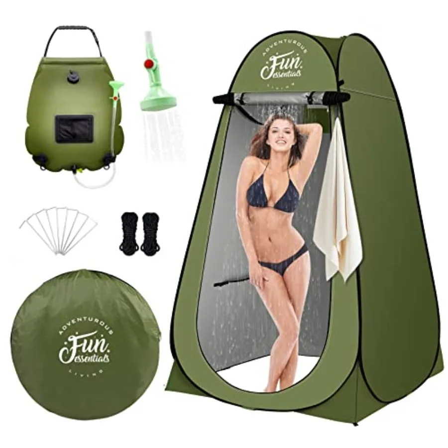 

Solar Shower Tent Kit 2 Pcs Instant Pop Up Privacy Shower Tent 5 Gallon Solar Shower Bag Sun Canopy Beach Outdoor Camp Privacy