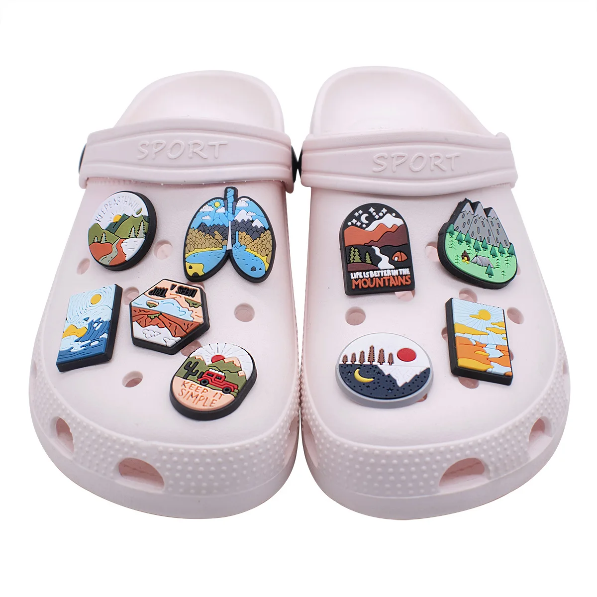 landscape sunset rise moutain sea wind shoe Charms Garden Shoe Decorations fashion carton Buckle for pencil box clog Accessorie