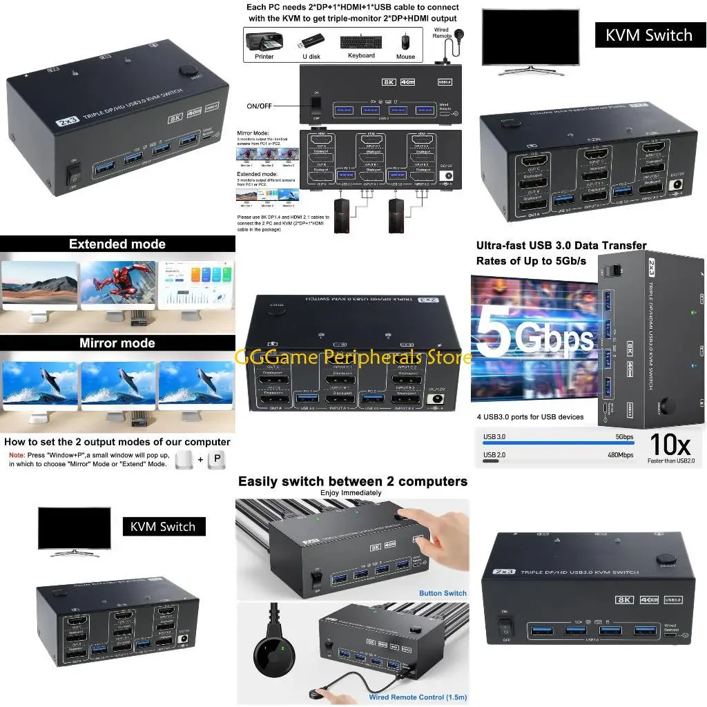 

U55B High Performances KVM Switcher And HDTV2.1, USB3.0 Interfaces, Up To 8K Resolution For Triples Screen
