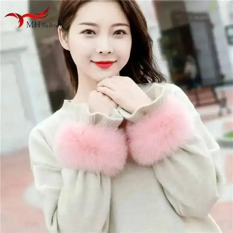 Genuine Fox Fur Cuffs For Women Winter Coat Keep Warm Wristband Ring Fashion Sweater Decorate Arm Bracele Wristband Sleeve