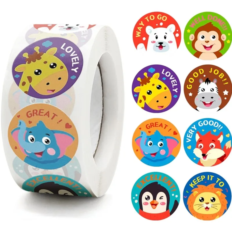 

100-500 шт. круглые наклейки с мультяшными животными для конверта, поощрения, скрапбукинга, награды, студенческие этикетки, наклейки, офисные канцелярские принадлежности, наклейки