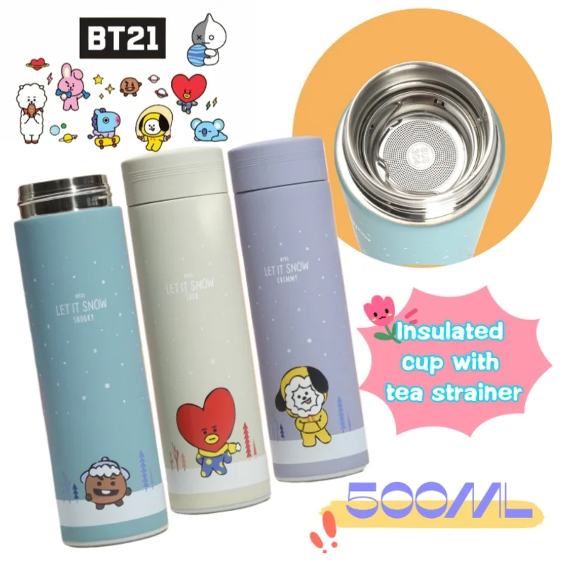 

New BT21 Jimmy Cooky Mang High Color Value Student Cartoon Cute Drinking Cup Creative Personality Stainless Steel Thermos Cup