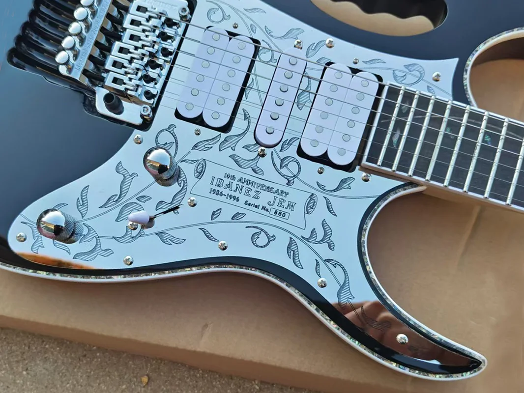 In stock， factory Customized Electric Guitar Fingerboard Mosaic, Lock Nut, Flower Design, floyd rose vidrato bridge，Fast deliver