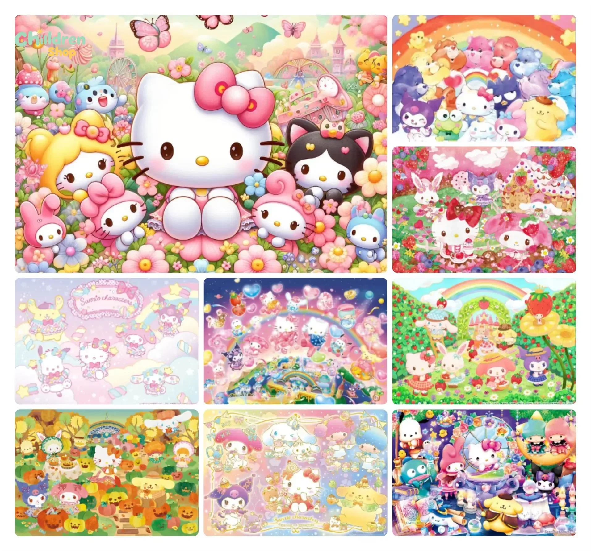 Sanrio-Charakter Garten Traumhafter Vergnügungspark-Dekor Diamantmalerei für Wohnzimmer, Schlafzimmer, Bar, Ästhetisches Dekor, Geschenk