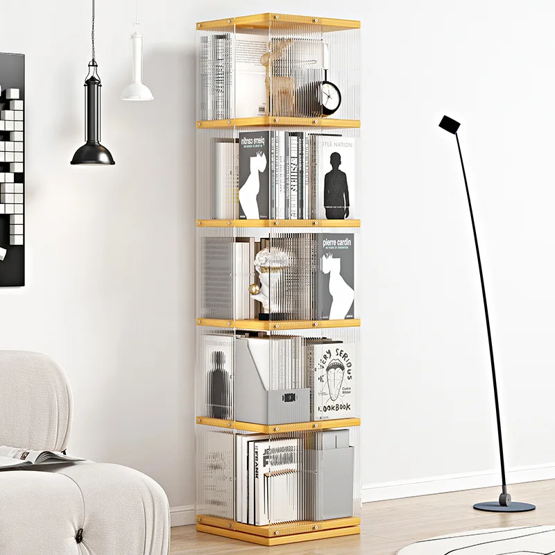 

Acrylic Transparent 360 Degree Rotating Bookshelf Home Multi-Layer Floor Type Ins Modern Minimalist Storage Rack Bookcase