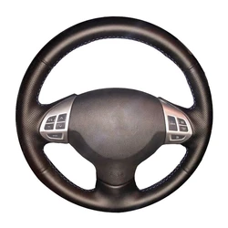 Black Genuine Leather Braid Car Steering Wheel Cover For Mitsubishi Lancer EX Mitsubishi Outlander ASX Colt Pajero Sport