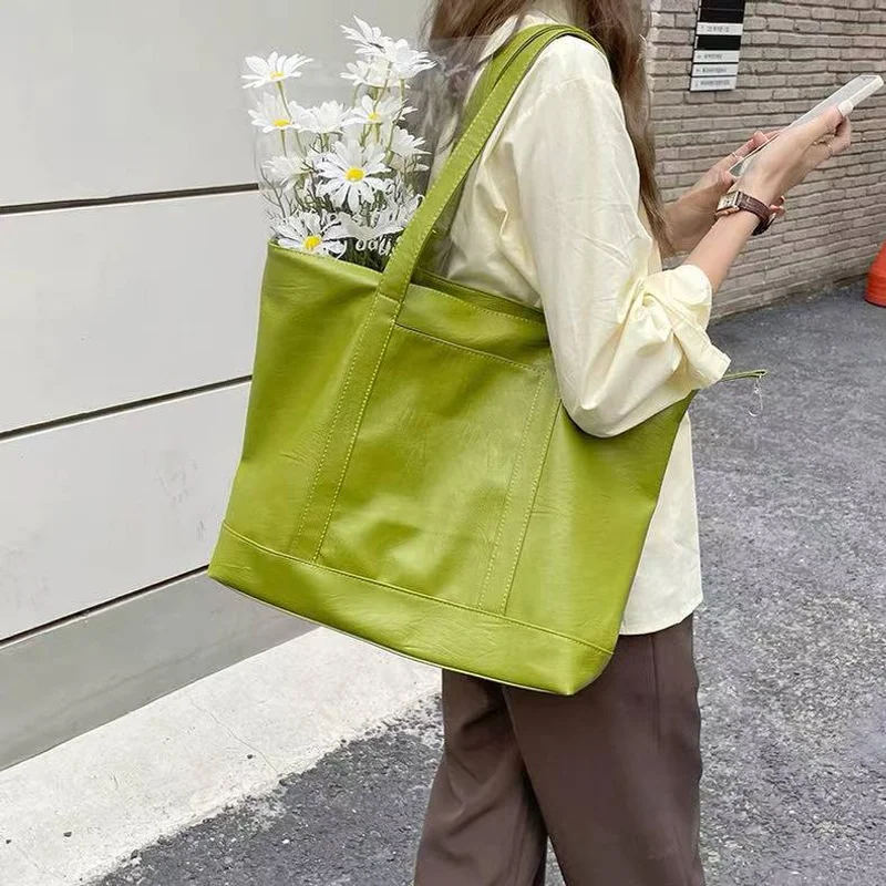 

Сумка-тоут из мягкой кожи цвета авокадо, большая вместительная сумка для повседневного использования, занятий, поездок на работу и путешествий