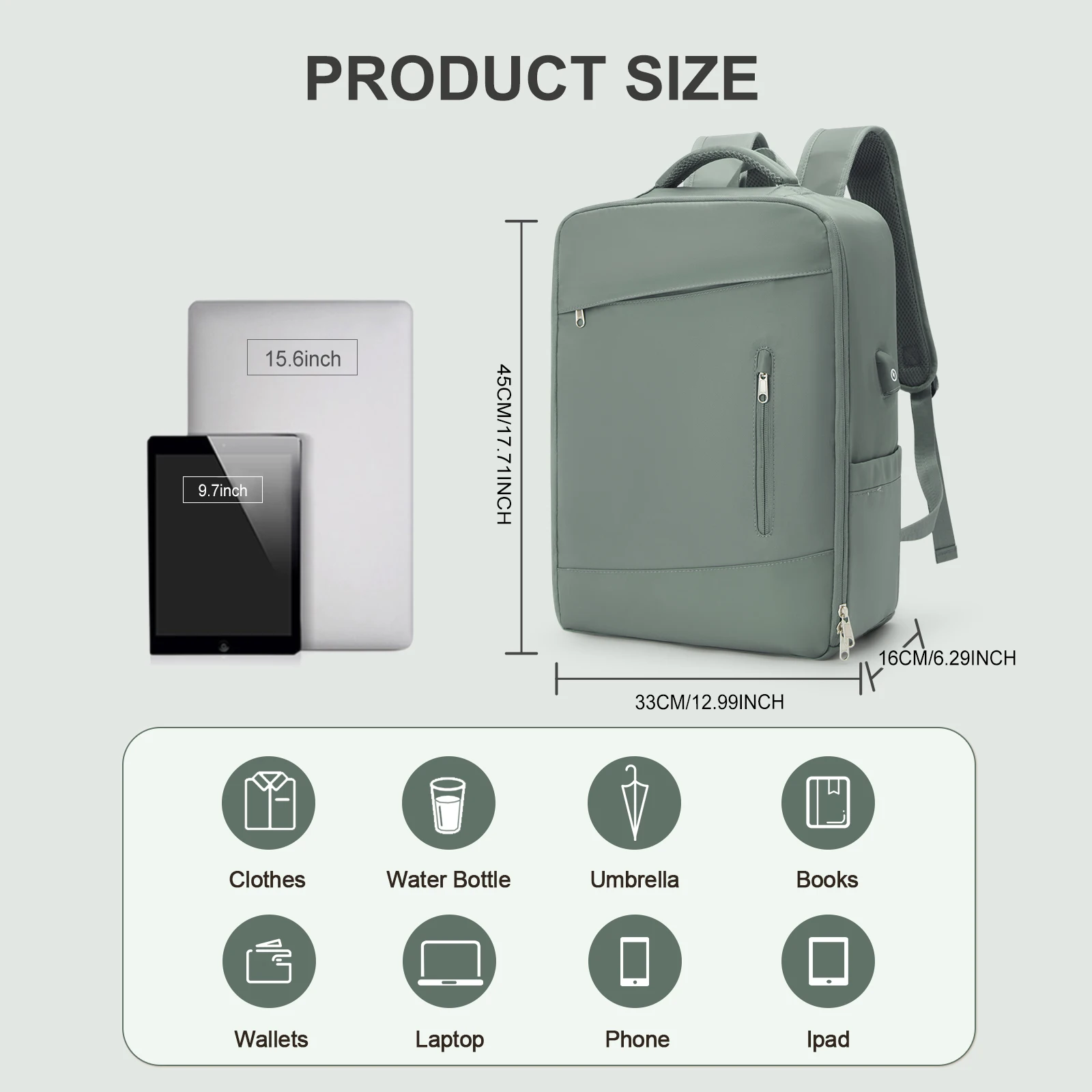 Travel Laptop Backpack, Business Sturdy Laptops Backpack with USB Charging Port, Carry on  Women Travel Backpack Waterproof  Bag