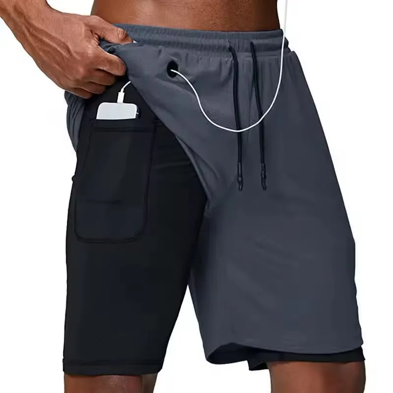 Casual Shorts Men Summer Sportswear Double-deck Male Shorts Gyms Fitness Homme Tracksuit Clothing Black Fashion Short Pants Men