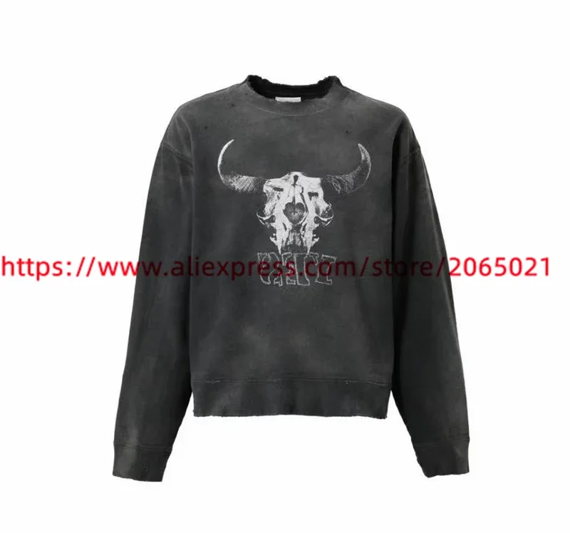 Saint Devil Print Sweatshirts Men Women Washed Casual Hoodie Crewneck